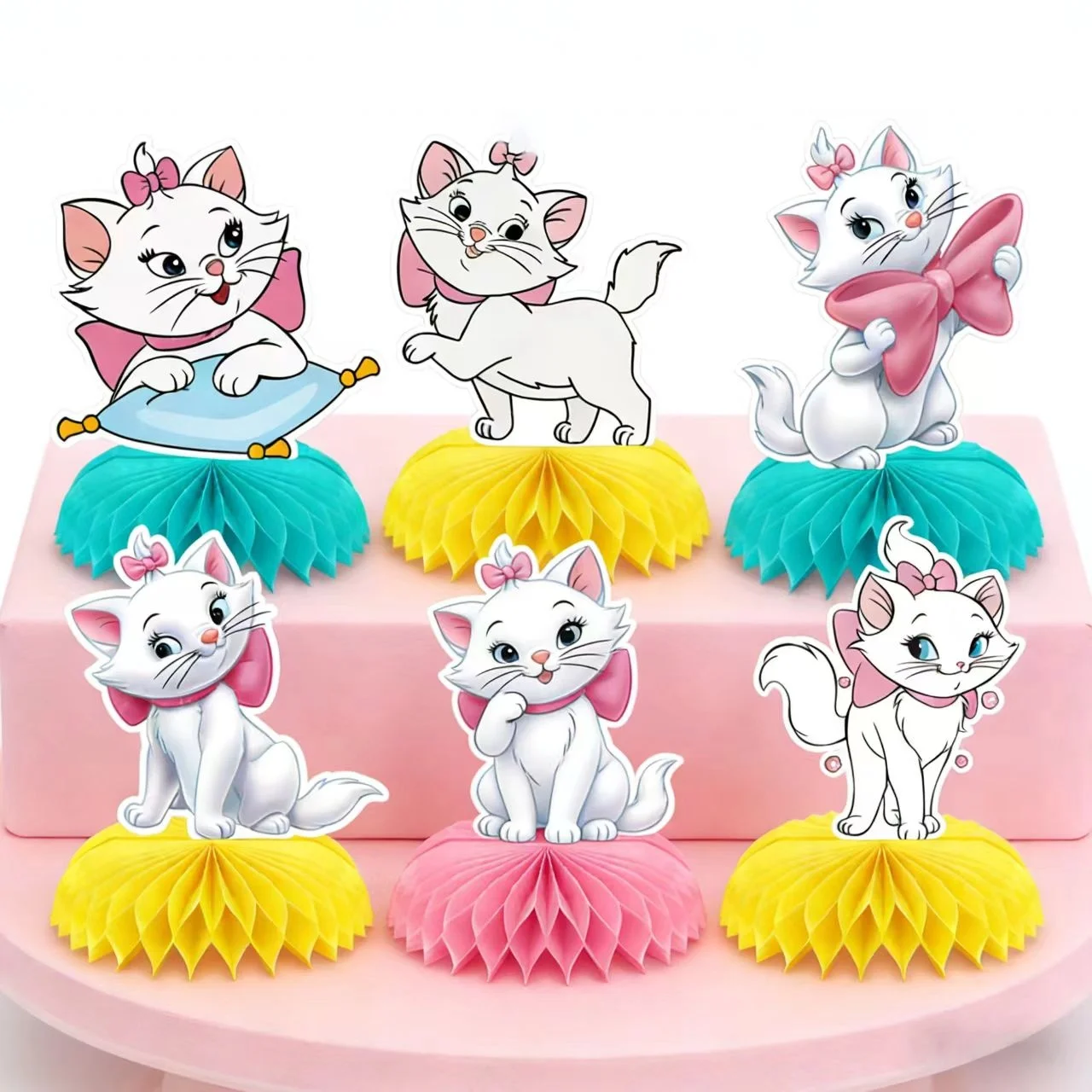Decoración de escritorio de panal de gato Marie, adornos de mesa DIY para fiesta de cumpleaños de gato Marie, suministros para fiesta de Baby Shower para niños