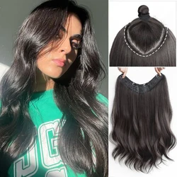 Grampo de extensão de cabelo longo sintético aosiwig no cabelo um pedaço em forma de v ondulado em linha reta preto natural falso hairpiece para mulher