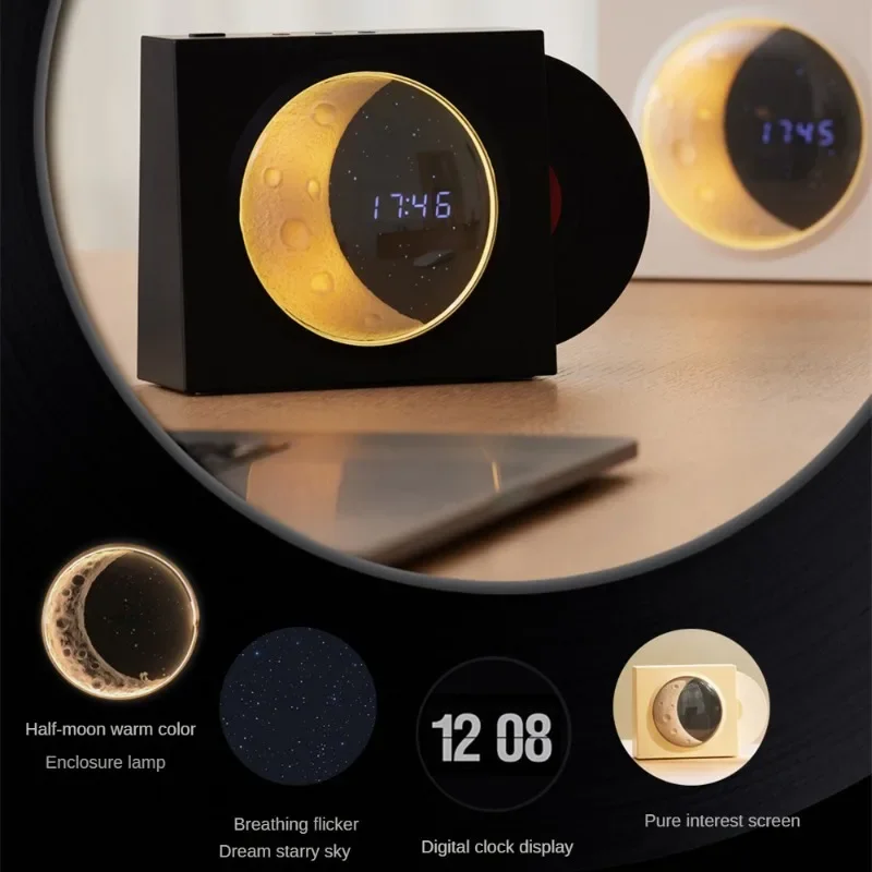 Moon Rotating Vinyl Record Wireless Speaker Alarm Clock Audio Outdoor Bedroom Luxury Speaker Mini Subwoofer