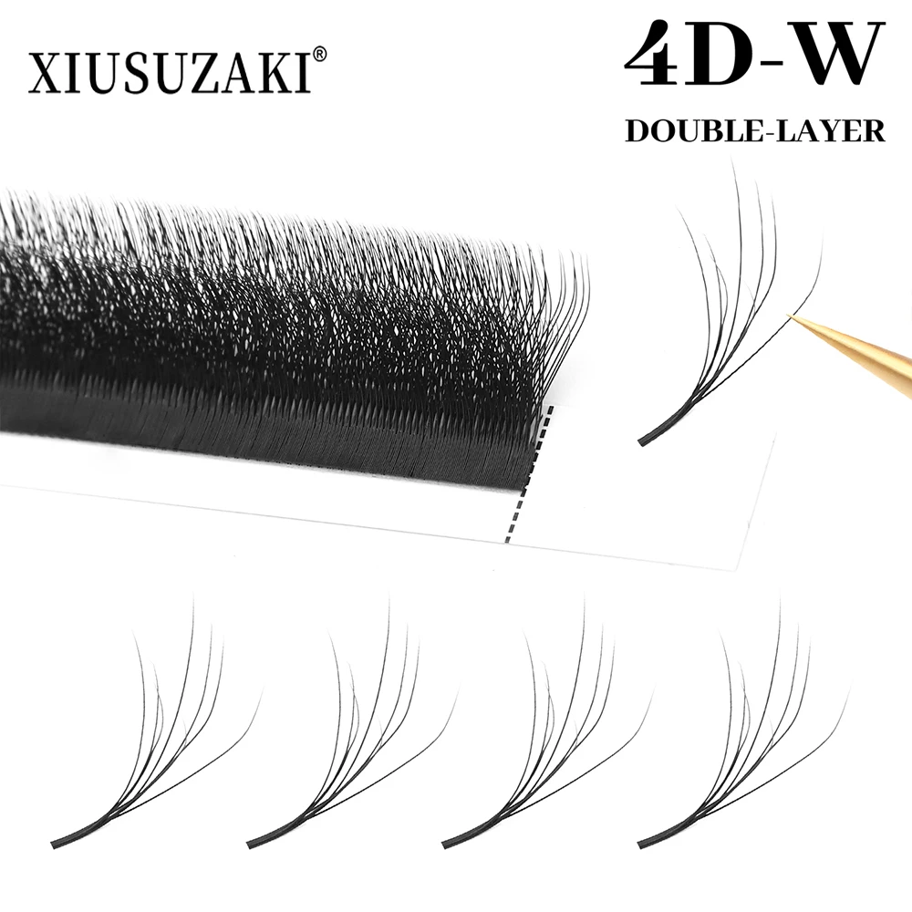 XIUSUZAKI Double Layers 4D W Lashes Extensions C+D Curl W Shaped Eyelashes Extensions Premade Volume Fans 4D W False Lashes