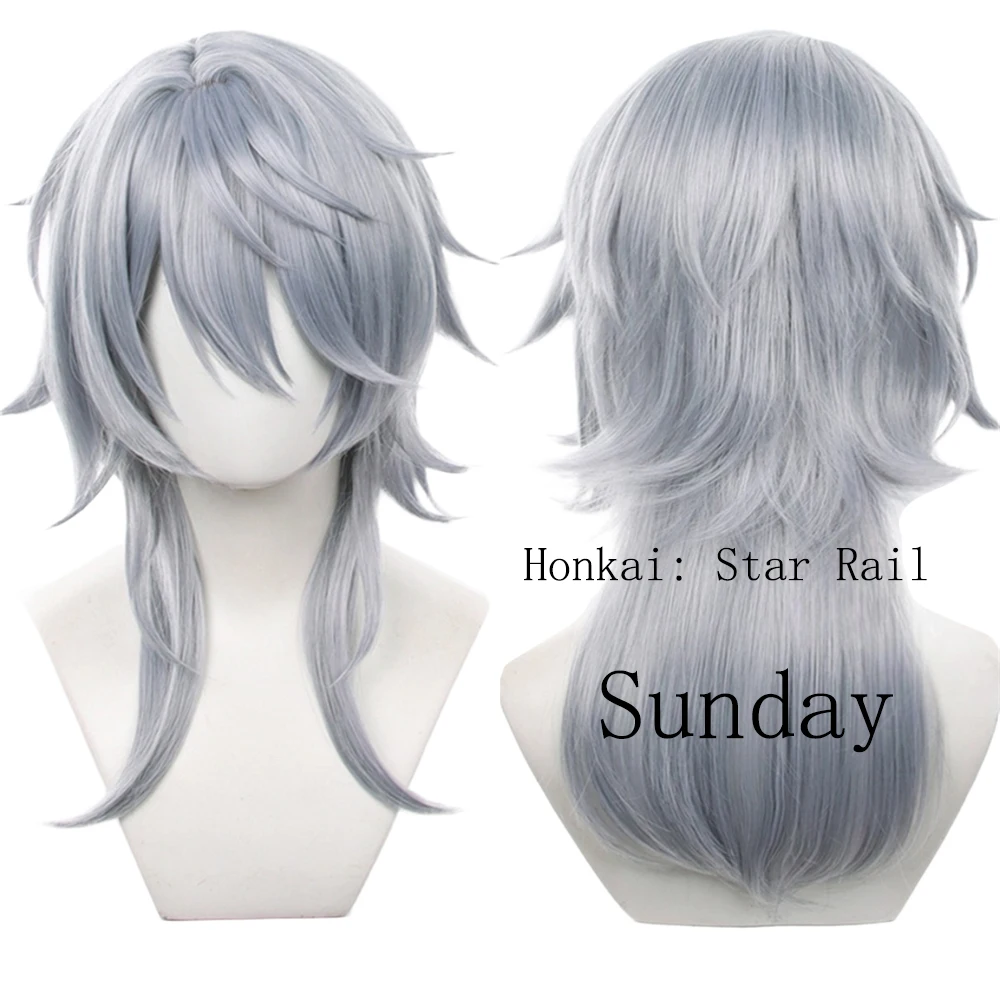 HSR Sunday Cosplay Wig Men 50cm Layered Gradient Wig Halloween Carnival Party Accessory Props Wigs