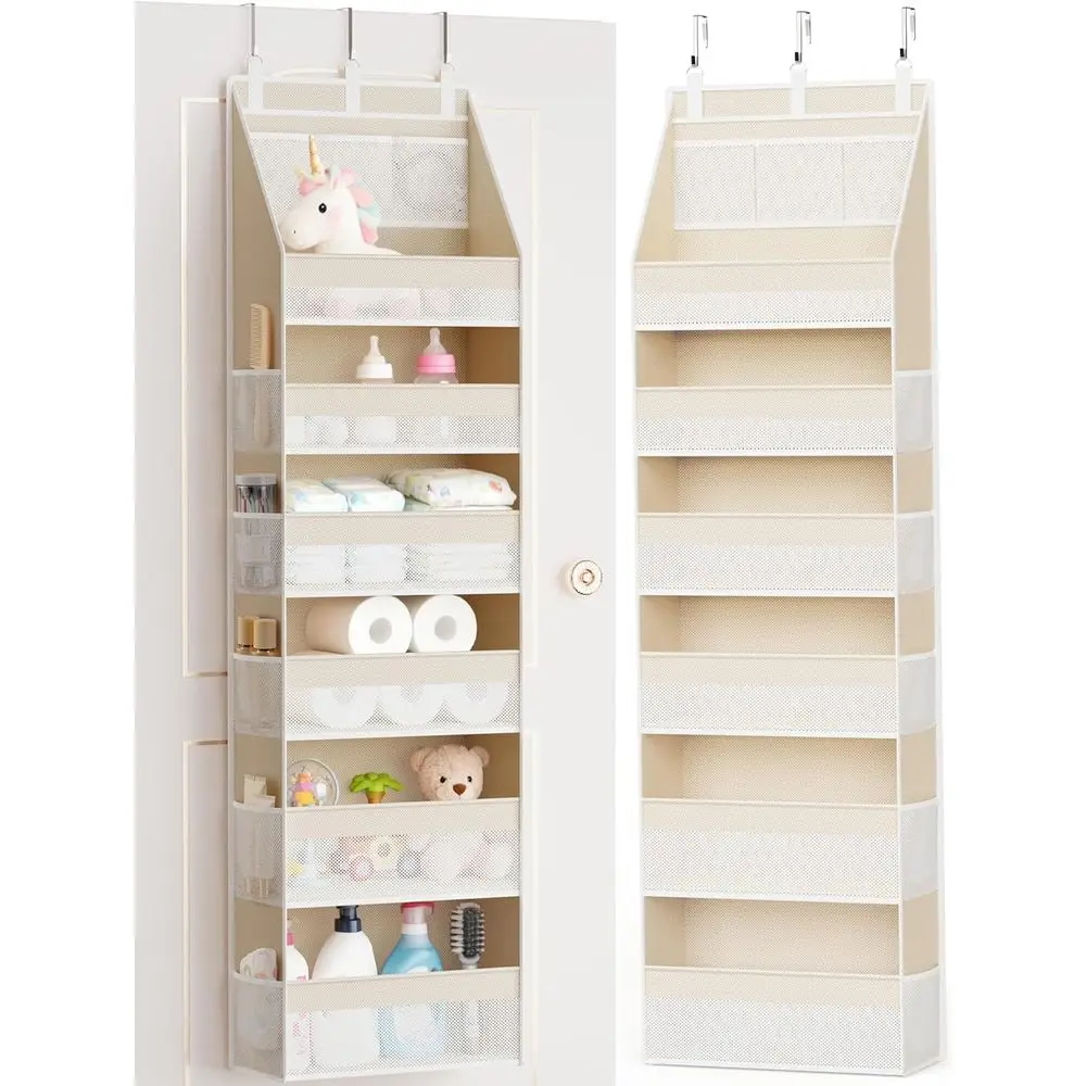 

6-Shelf Closet Hanging Organizer with 13 Mesh Bins, 55lbs Capacity, Ideal for Door Storage in Nurseries, Bathrooms, Bedrooms, Do