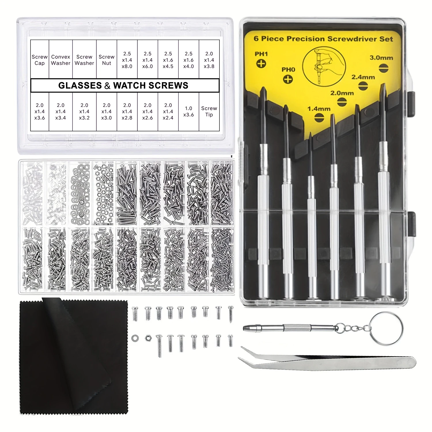 

Glasses repair kit, 1000 glasses screws and 6 screwdriver tweezers, used for repairing glasses, sunglasses, watches, and glasses