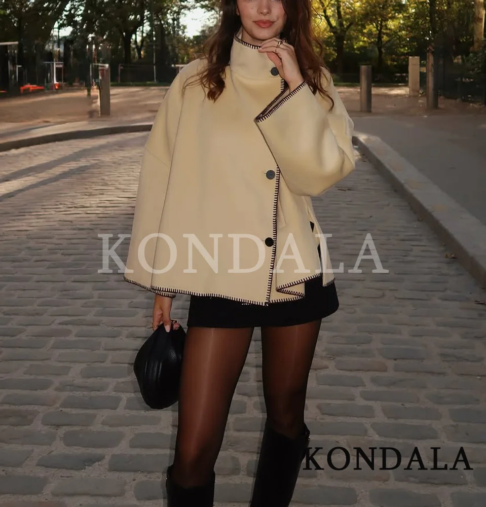 

KONDALA Fall Elegant Loose Coat Women's Autumn Winter Casual Single-breasted Jacket 2025 Fashion Streetwear Cute Ladies Coat