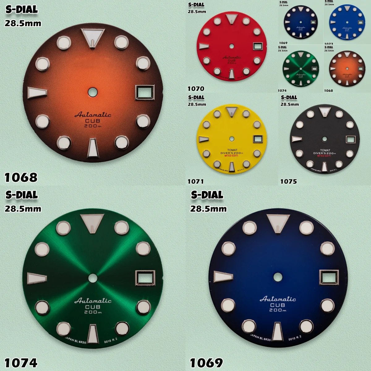 

Механизмы SKO NH35 с логотипом S, 28,5 мм, матовый циферблат SKX007, 3C, зеленые светящиеся стрелки, часы для мужчин, аксессуары для модификации часов
