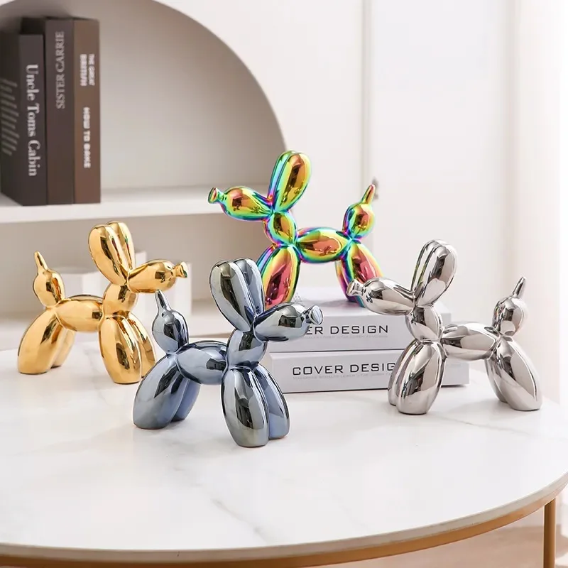 21cm Big Size Ceramic Balloon Dog Abstract Ornament Creative Sculpture Study Room Statue Home Office Accessories Decoration