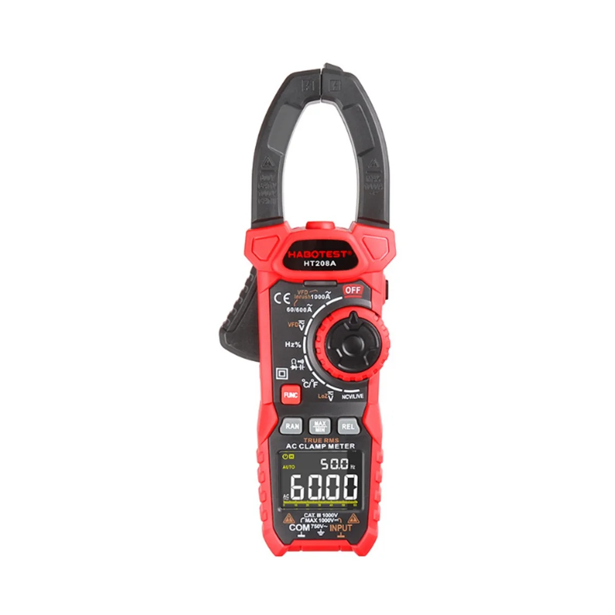 HT208D Digital Clamp Meter True-RMS Multimeter Anto-Ranging Tester Current Clamp Digital Ammeter Clamp