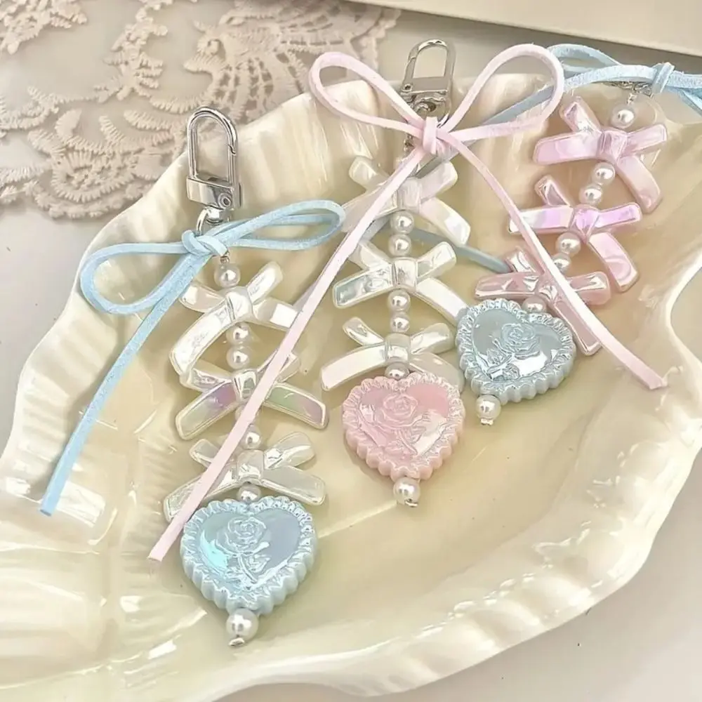 High Quality Bow Ribbon Bead Keychain Handmade Bag Pendant Phone Chains Bag Accessory