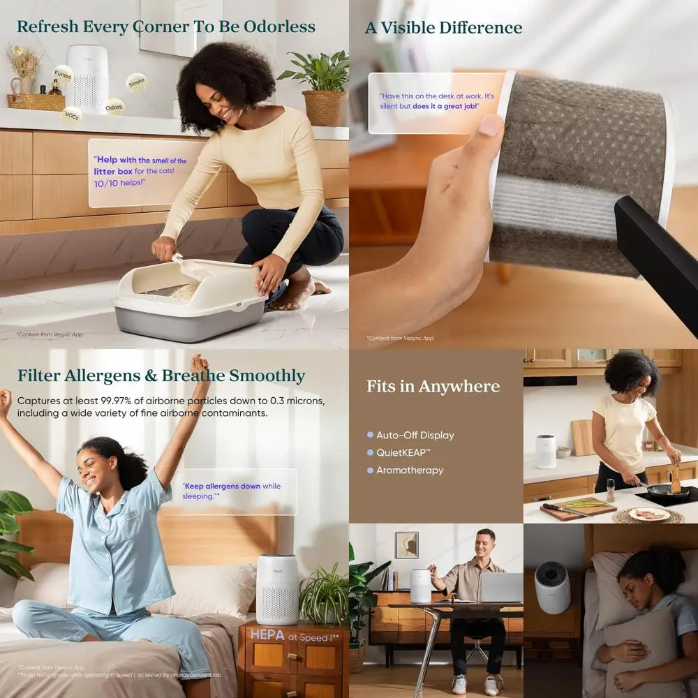 

Компактный очиститель воздуха 3-в-1 с ароматической подушечкой для спален, общежитий, офисов — фильтрует дым, аллергены, шерсть домашних животных, запахи, пыль