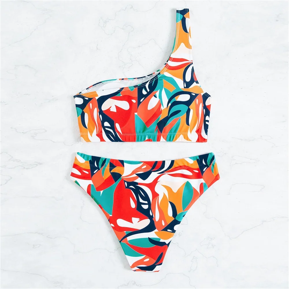 Sexy One Shoulder Bikini Trend Print Y2K Swimsuit Push Up High Waist Vacation Swimwear Women Brazilian Beach Outfit Bathing Suit