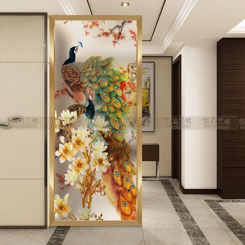 Modern minimalist blocking peacock screen glass partition hotel living room office through the roof art entrance to the home