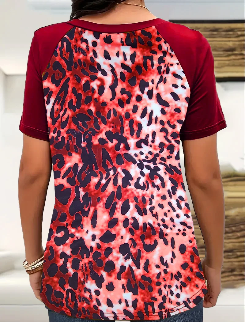 New summer multi-color leopard print crewneck plus-size short-sleeved T-shirt