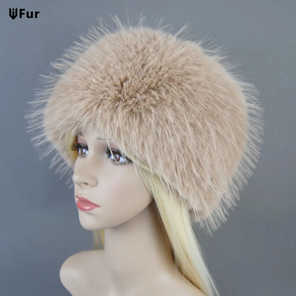 False Fox Fur Beanies Women Winter Warm Fluffy Popular Russia Style Female Round Cap Fashion False Fox Fur Hats