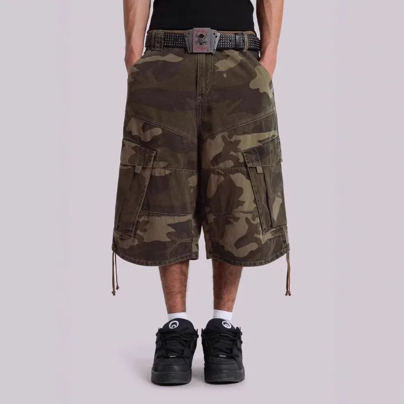 Deeptown Y2k Camouflage Cargo Jorts Women Man Baggy Hip Hop Style Streetwear American Retro Camo Jorts Lace Up Denim Shorts