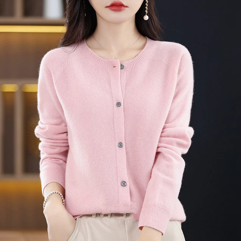 16 color knit cardigan for women\'s autumn and winter new round neck outerwear with a solid color loose coat sweater