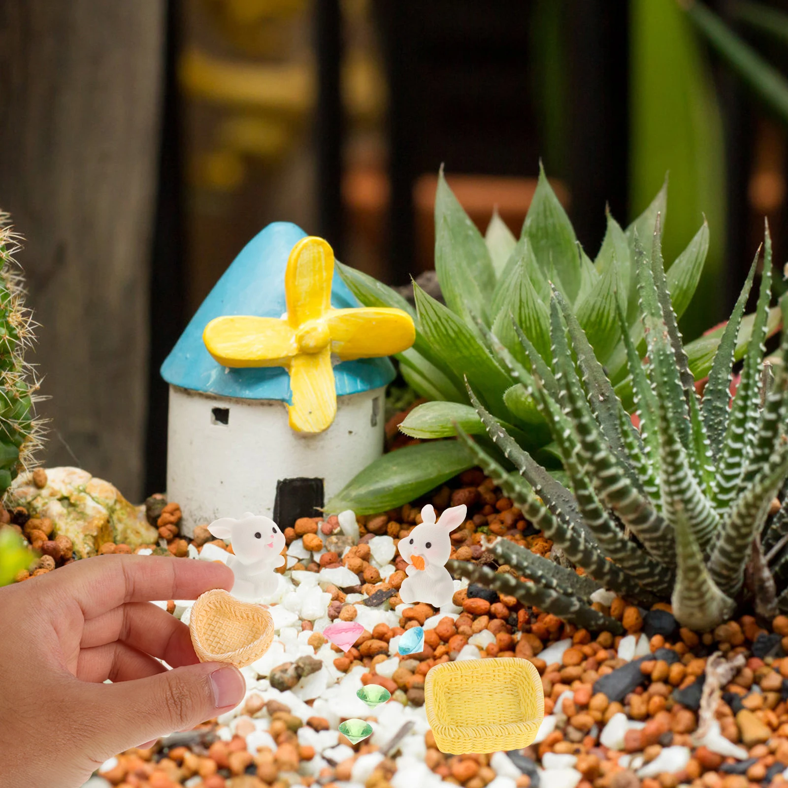 

9 Pcs Rattan Basket Decorations Dollhouse Miniatures Accessories Accessory Decorative Model Resin Shopping Baskets