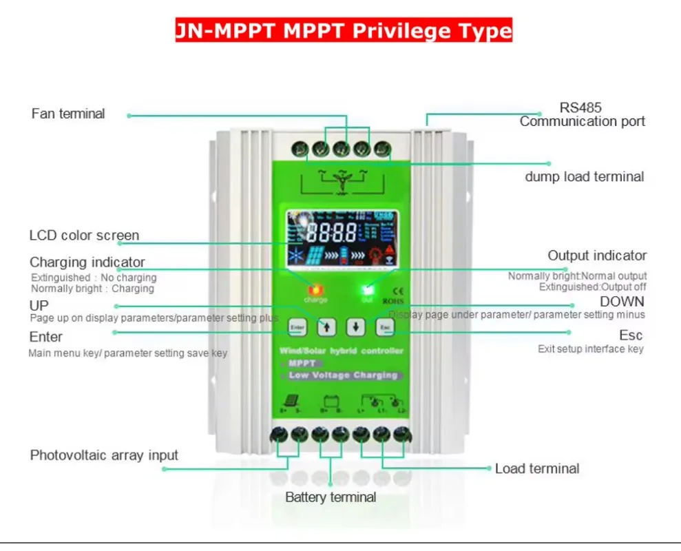 600w  MPPT Charge Controller for Wind Generator 400W 12V 24v Auto 48v Wind Turbine Charger Regulator For Streetlight