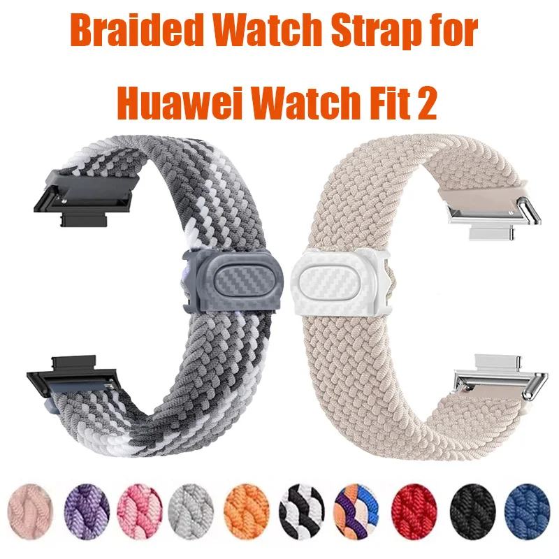 

Nylon Braided Watch Strap for Huawei Watch Fit 2 Elastic Loop for Huawei Watch Fit Adjustable Band Bracelet with Metal Connector