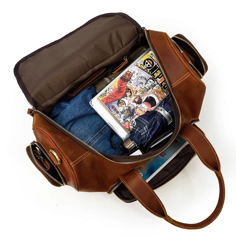 Imagem -06 - Bolsa de Viagem de Couro Genuíno para Homens e Mulheres Grande Weekend Bolsa Bolsa para Laptop de 14 Polegadas Bolsa Masculina