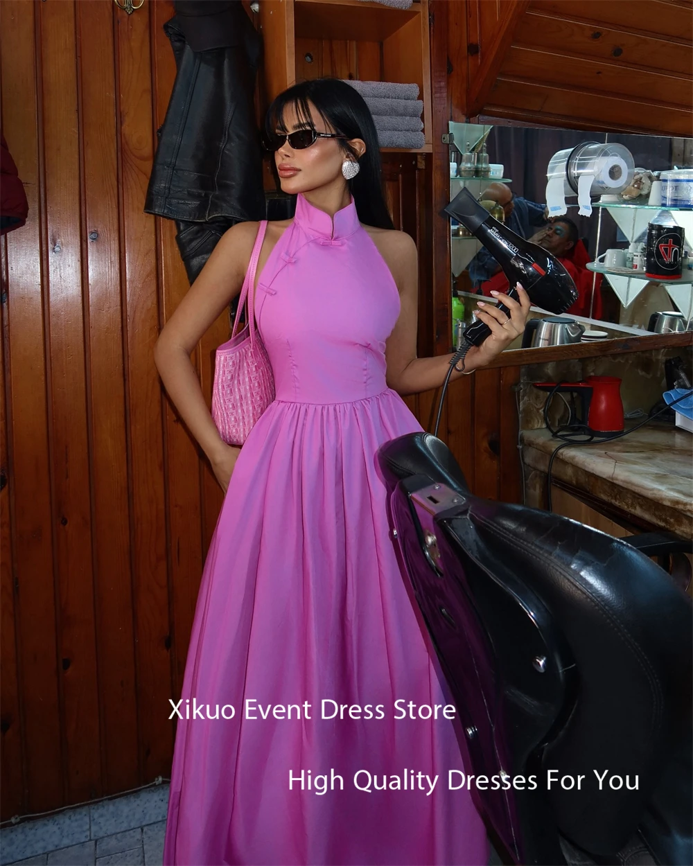 Xikuo-vestidos de noche elegantes de satén, vestido largo de cóctel con cuello alto para graduación, vestidos plisados sin mangas para fiesta y celebridades, personalizados