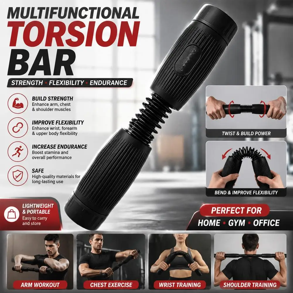 Wrist Forearm Torsion Twist Bar Exerciser Arm Chest Muscle Strengthener Spring Resistance Hand Grip Workout Home Gym Fitness