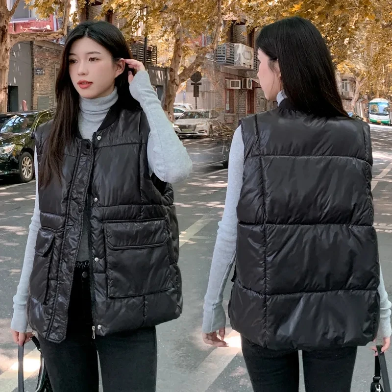 2024 Autumn Winter Puffer Vest Women Loose Zip Up Sleeveless Puffy Jackets Cotton Padded Loose Casual Waistcoat Jacket Top