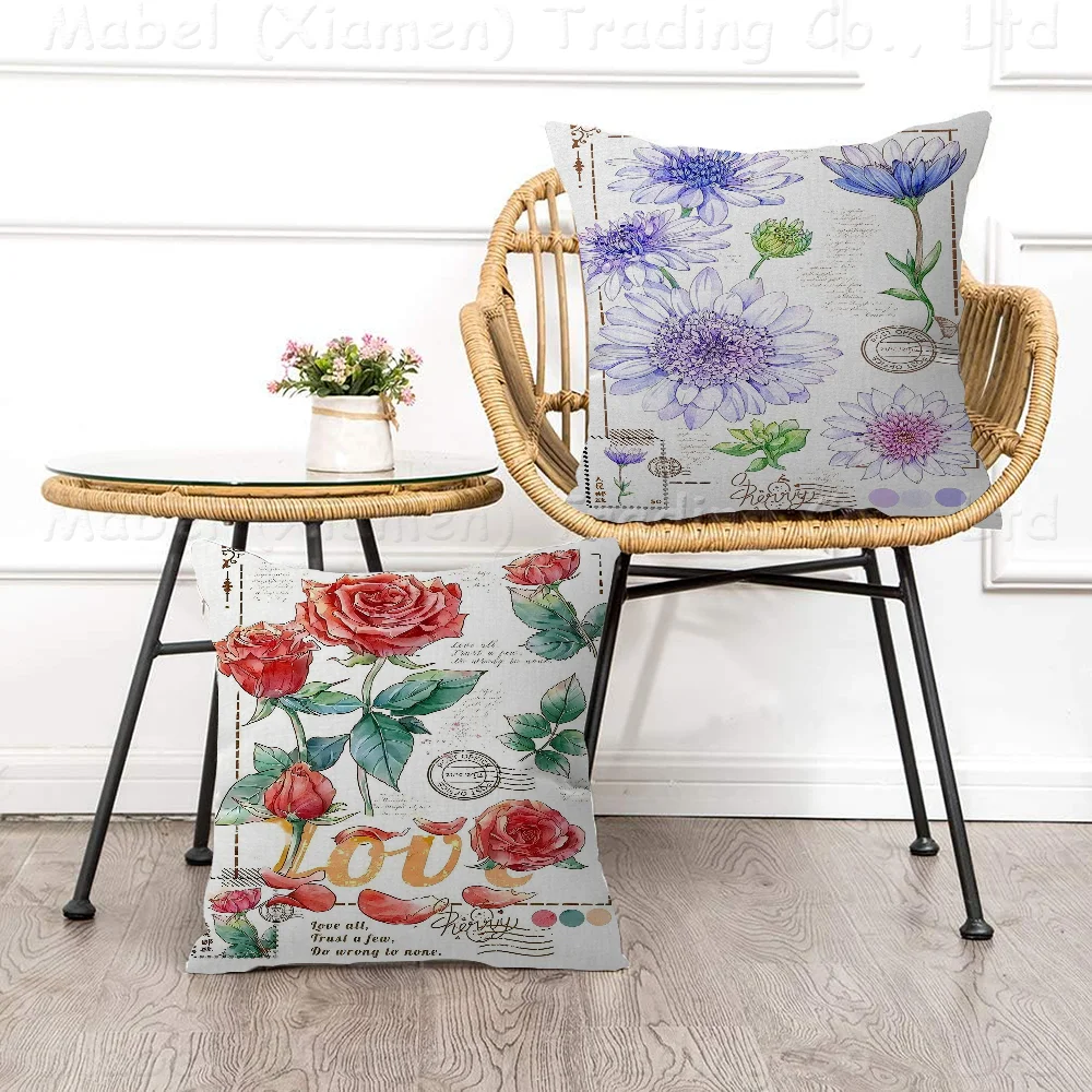 Botanical Flower Illustration Pillowcase Toon Gift Cushion Cover Bedroom Home Sofa Chair Seat Decor Pillow Case