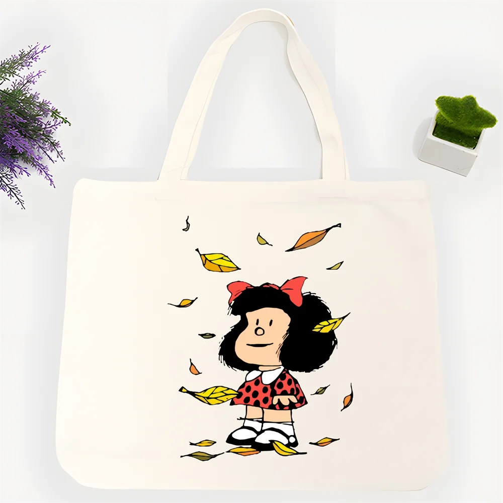 mafalda Women Shopping Bag Eco Reusable Female Tote Bag College Handbag Retro Large Ladies