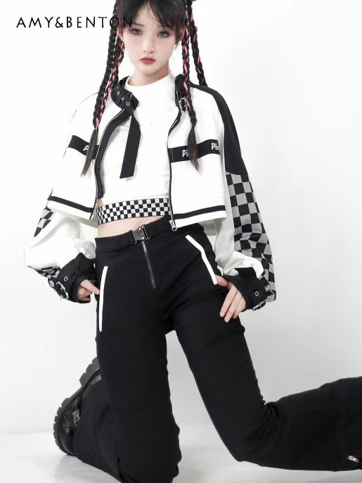 Spring Summer New Hot Girl Y2K Street Color Matching Coat High Waist Slim Wide Leg Pants Harajuku Two Piece Sets Womens Outifits