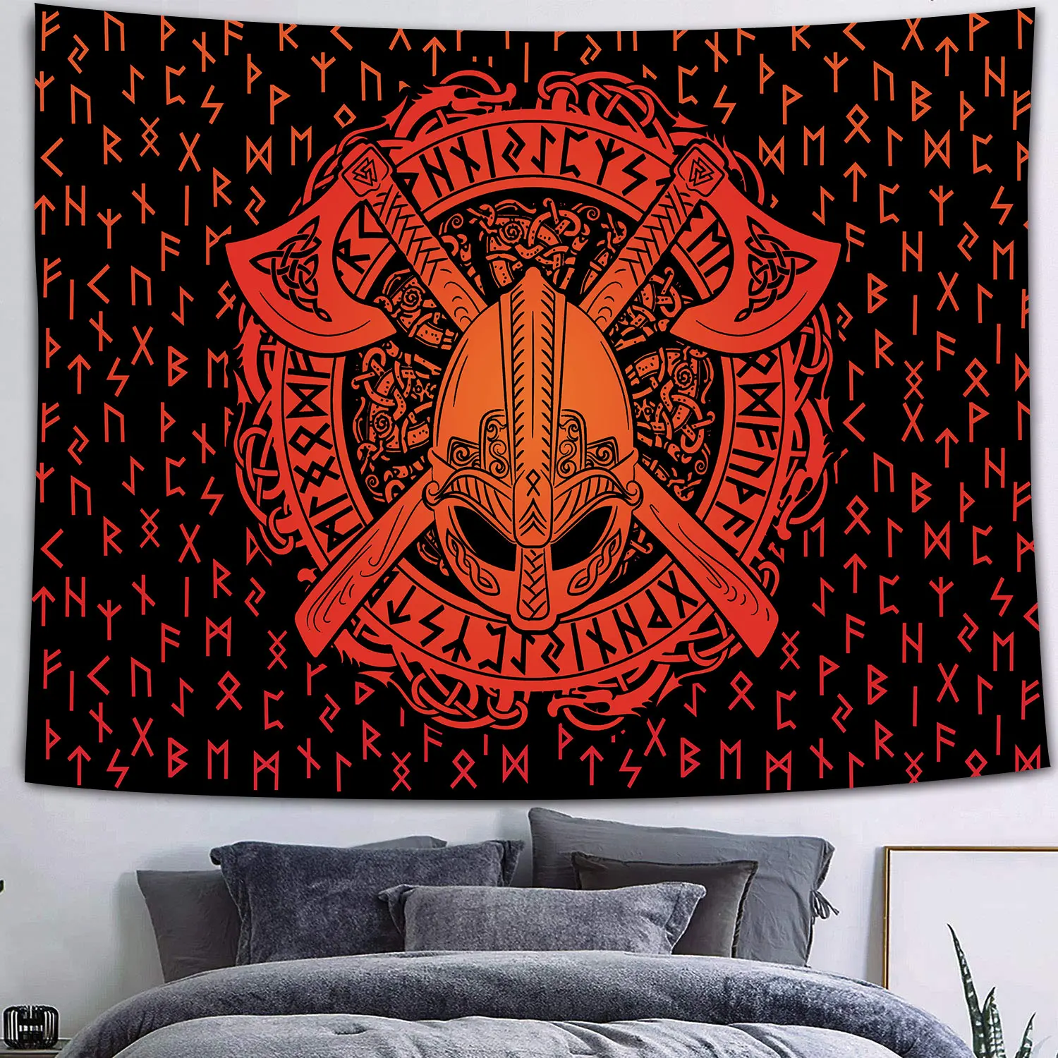 Viking Raven Tapestry Mysterious Viking Meditation Psychedelic Runes Art Wall Hanging Tapestries for Living Room Decor