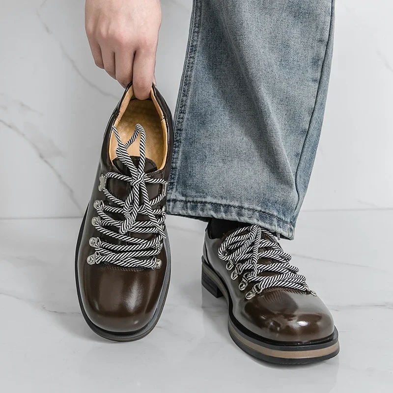 New Spring Casual Shoes with Increased Height Thick Sole Breathable Niche Board Shoes High-end Feeling Mountain Derby Shoes