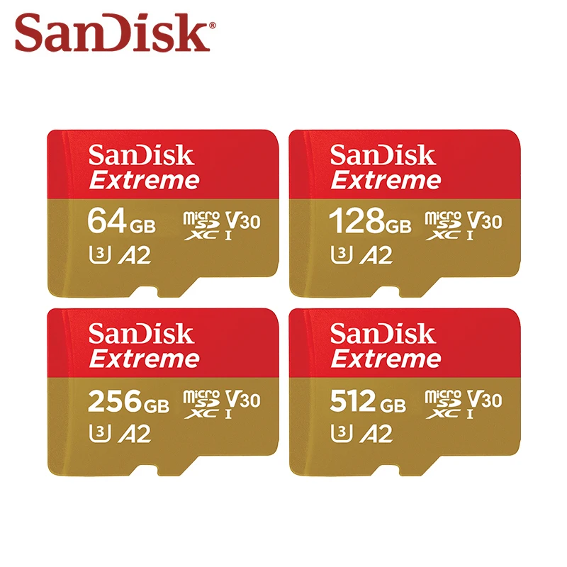 SanDisk-tarjeta de memoria microSDXC Extreme V30 A2, 128GB, 256GB, 512GB, Clase 10, micro sd, U3, 4K, 32GB, 64GB, Flash, TF para UAV