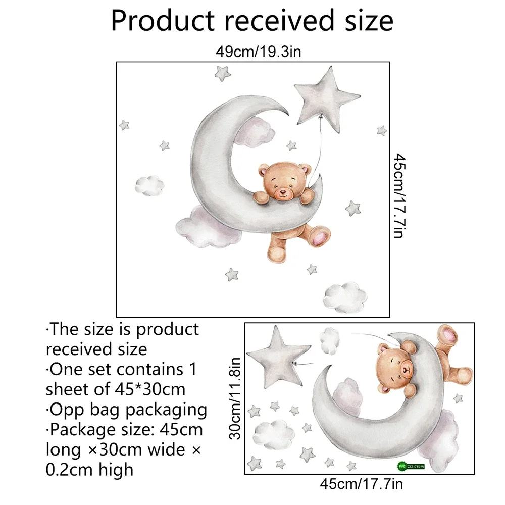 Kreskówka pluszowy miś naklejki na ścianę w kształcie ksieżyca pokój dziecięcy wystrój żłobka naklejka gwiazda tapeta do domu dziecko chłopiec