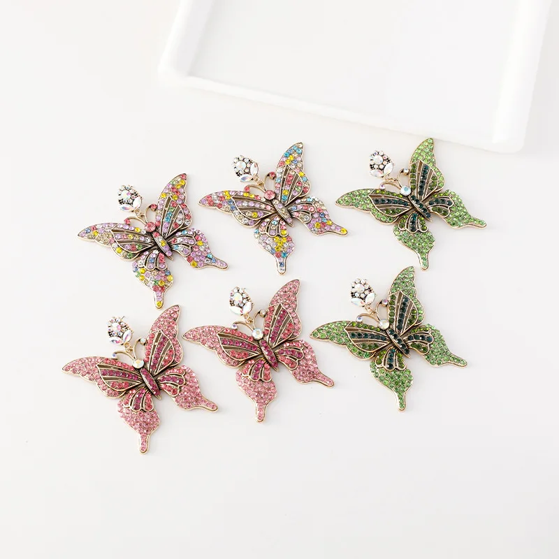 Earrings Color rhinestone butterfly earrings Women's short light luxury design sense gradual change full of diamonds fashion all