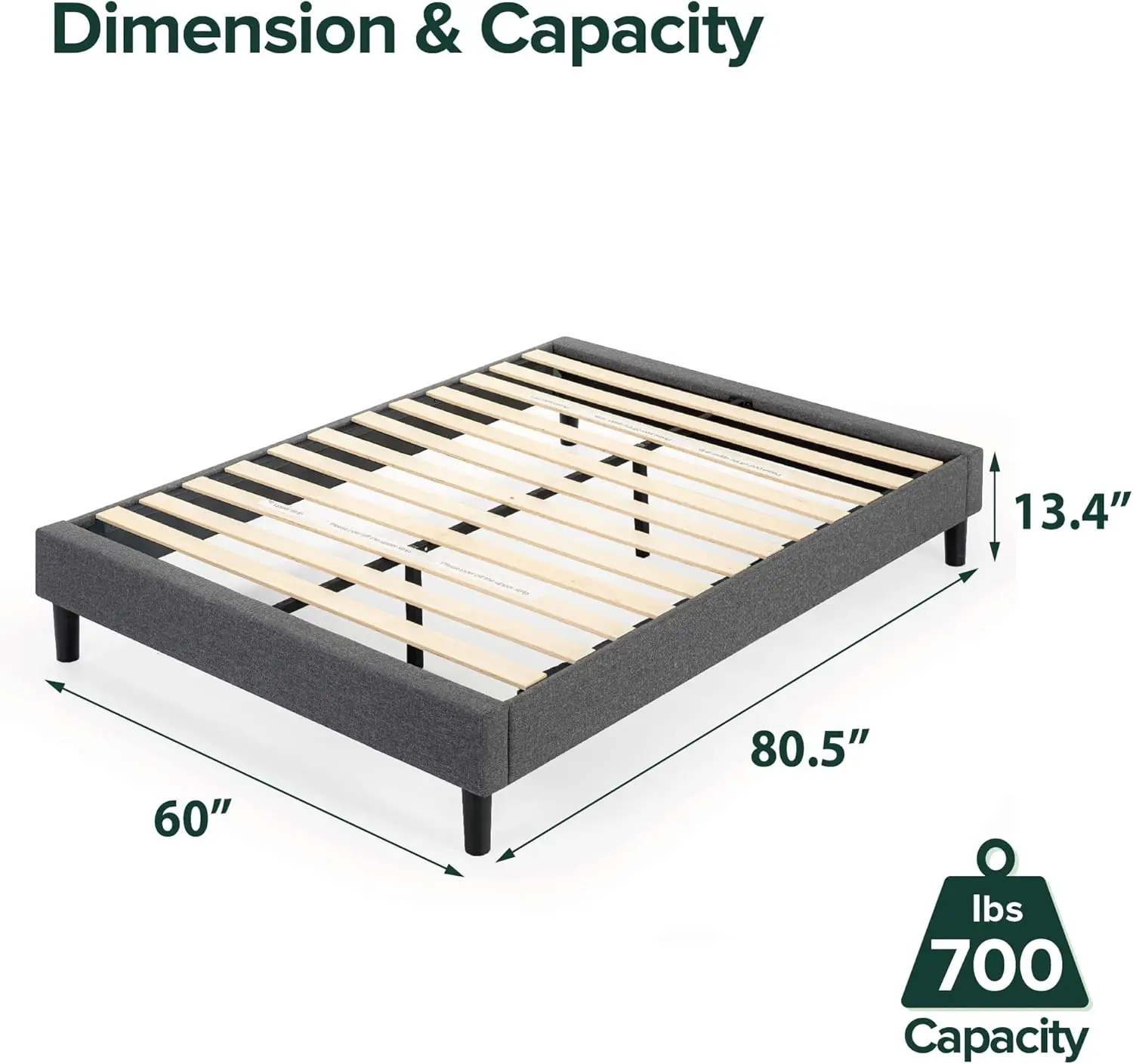 Upholstered Platform Bed Frame, Mattress Foundation, Wood Slat Support, No Box Spring Needed, Easy Assembly, Grey