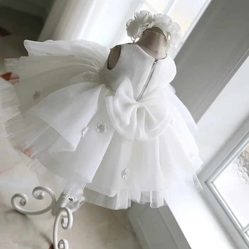 White Infantil Flower Girl Dresses Party Children\'s  Wedding Princess Toddler Baby Baptism Christening 1st Birthday Ball Gowns