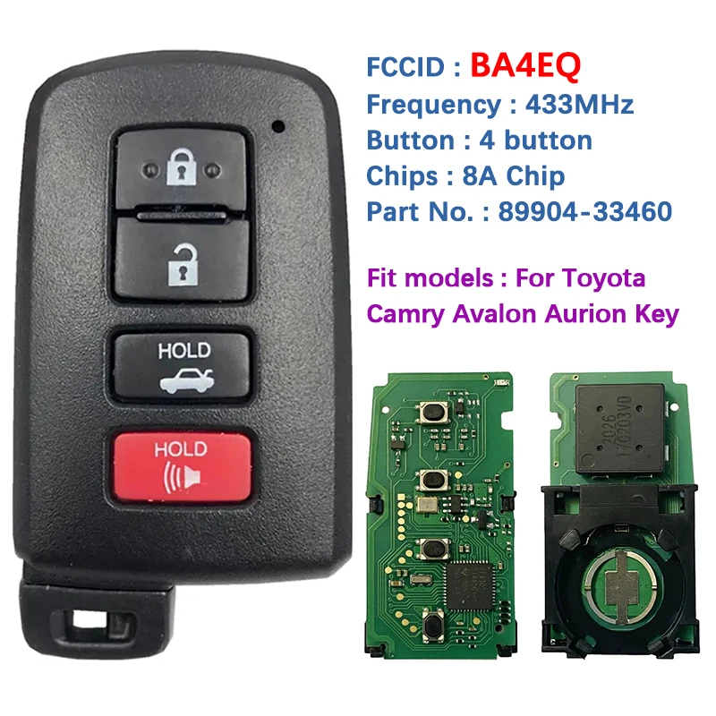 CN007086 Aftermarket 4 Button Smart Key Control For Toyota Camry Avalon Aurion With BA4EQ P1 88 DST-AES Chip 433MHz 89904-33460