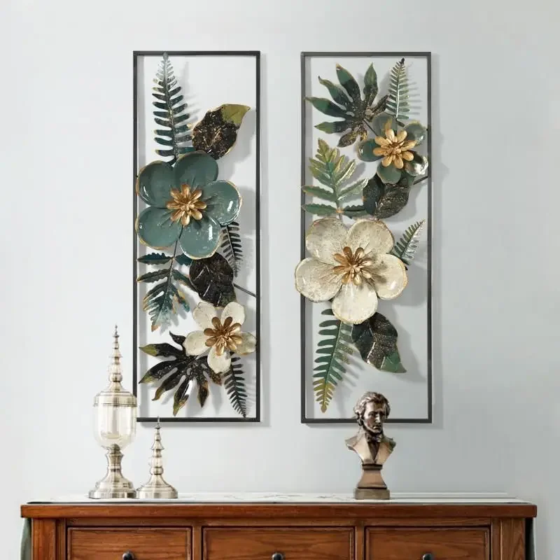 American Creative 3D Hand Painted Vintage Iron Green Plants Flowers Wall Decoration Home Living Room TV Background Mural Crafts