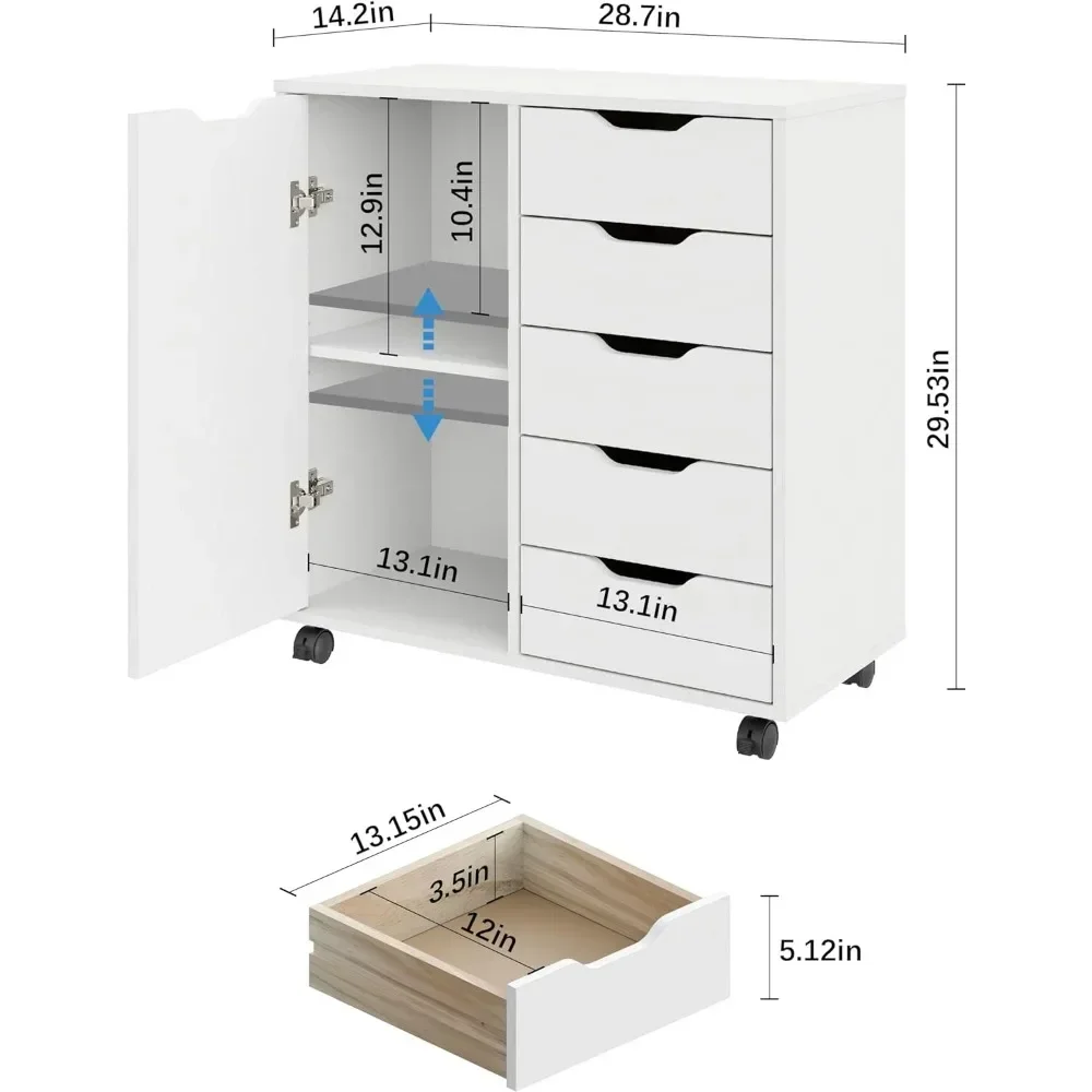 XMSJ Living Room Cabinets, Wooden Storage Dresser Cabinet with Wheels, Office Organization Furniture, Living Room Cabinets