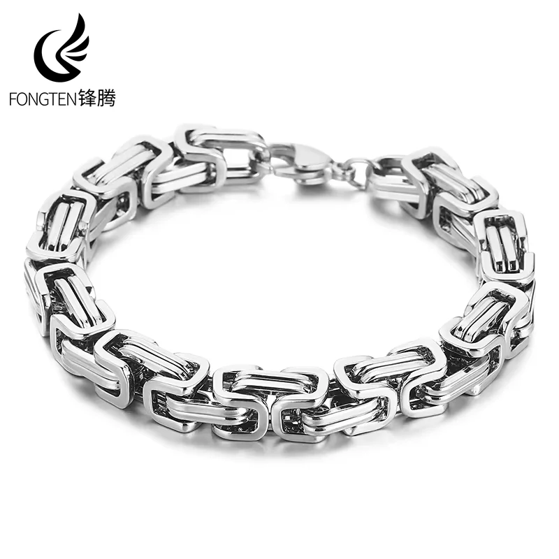 Fongten 4/5/6/8mm Byzantium Bracelet For Men Stainless Steel Box Chain Wirstband Charm Men Bangle Bracelets Jewelry