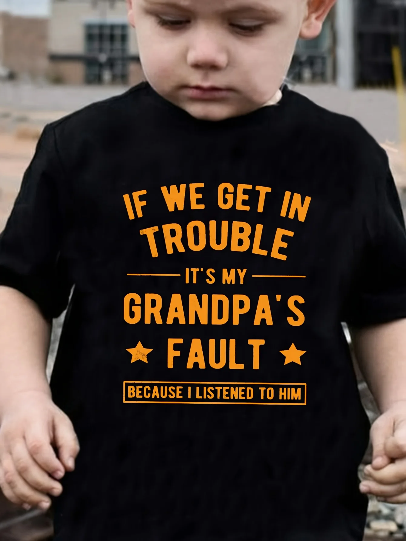 Children's IF WE GET IN TROUBLE IT'S MY GRANDPA'S FAULT Creative Letter Printed Round Neck T-shirt Outdoor  Parent Child Top