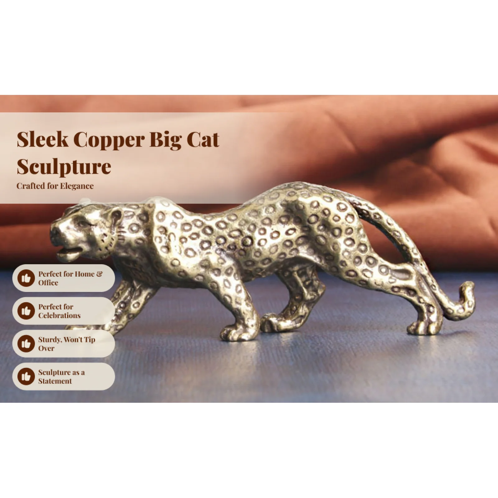 Retro Leopard Statue Panther Figurines Brass Handcrafted Lifelike Birthday Gift
