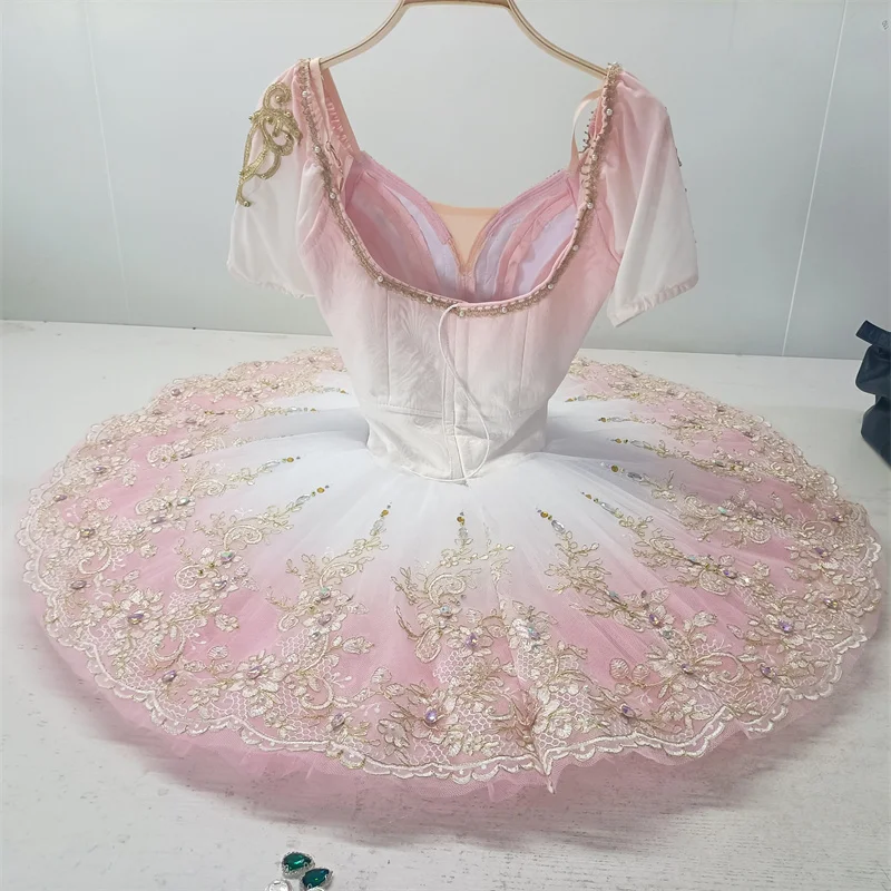 Professional High Quality Custom Size Kids Girls Child Competition Performance Wear Gradiant Pink Ballet Tutu Costumes