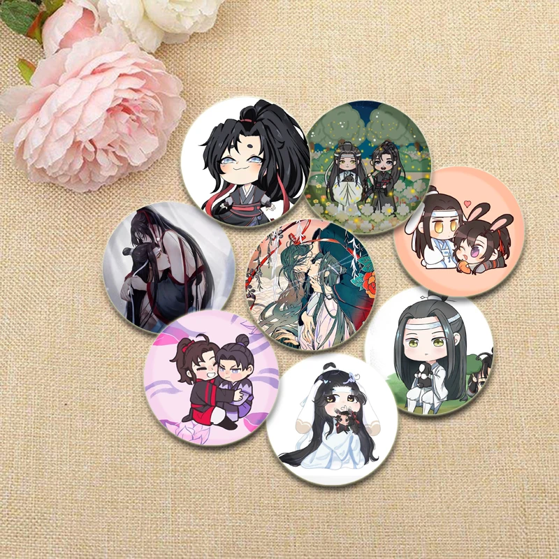 Anime Mo Dao Zu Shi Brooches Wei Ying Lan Zhan Round DIY Creative Pin Wei Wuxian Lan Wangji Cartoon Badge Accessories Gifts