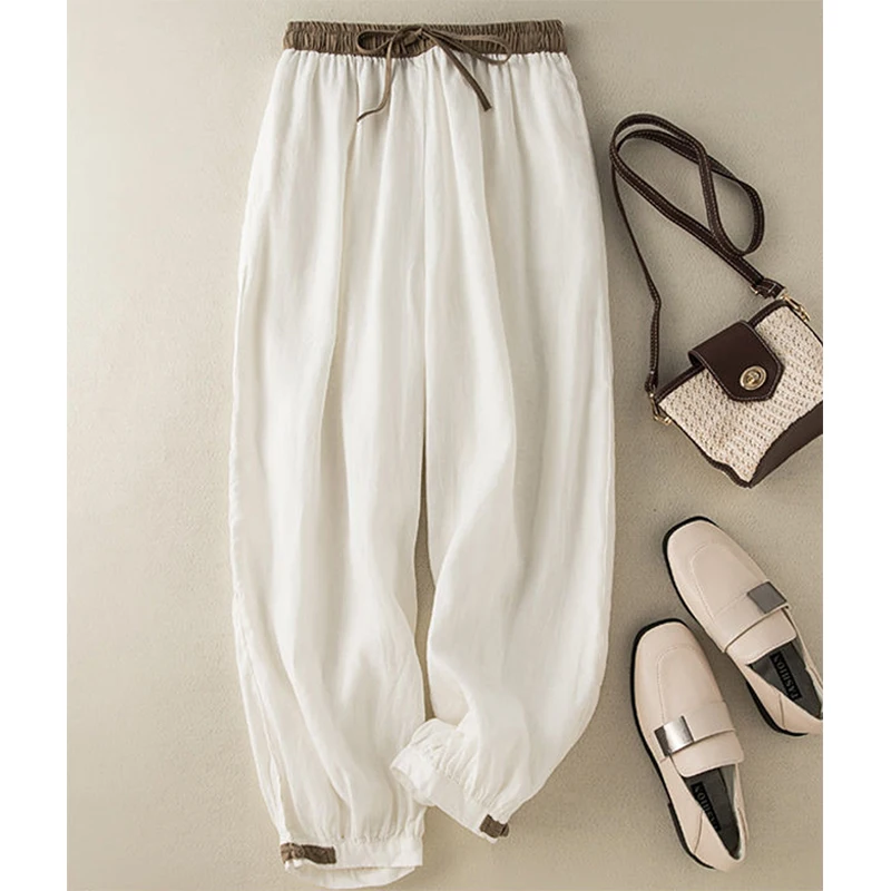 M-3Xl Japanese Cotton Linen Pants Women White Patchwork Harem Pants Summer Harajuku Streetwear High Waist Baggy Trousers New