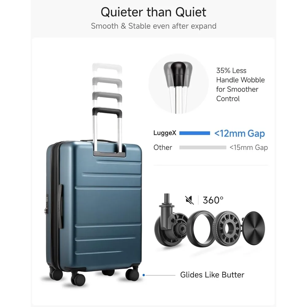 حقيبة صلبة قابلة للتوسيع بفتحة علوية بعجلات - سعة 24 بوصة، سعة 63 لترًا، أمتعة من البولي كربونات باللون الأسود