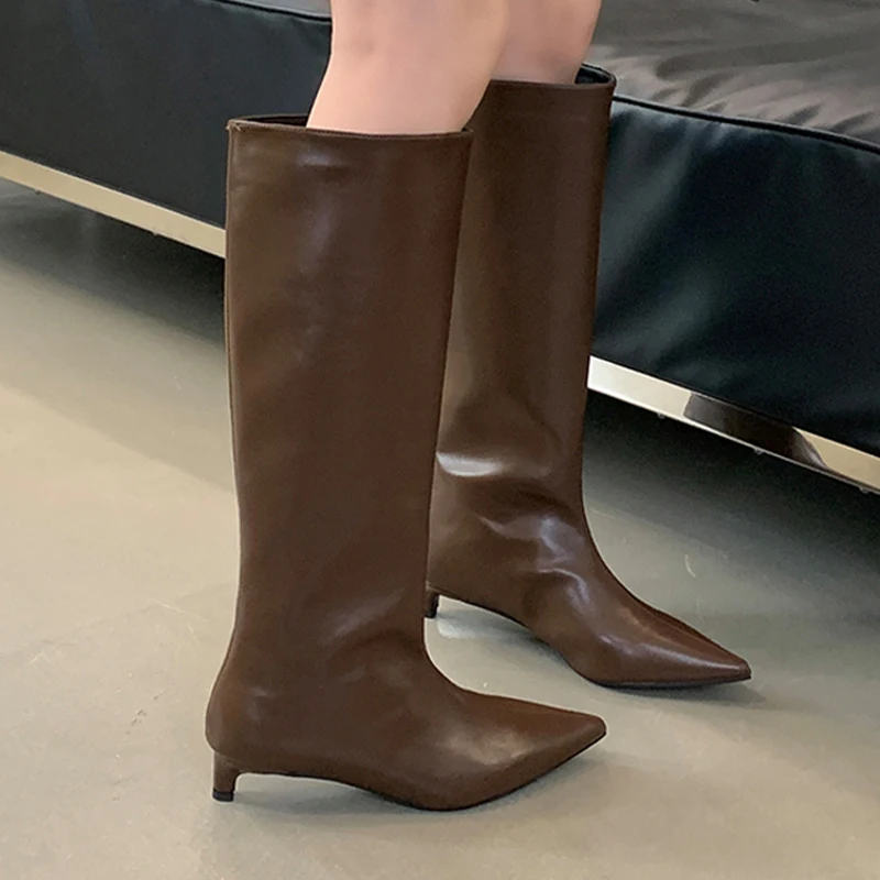

Long Boots Women Pointed Toe Low Heels Fashion Shoes Winter Knee High Boots 2025 Goth Designer Dress Chelsea Botas Para Mujer