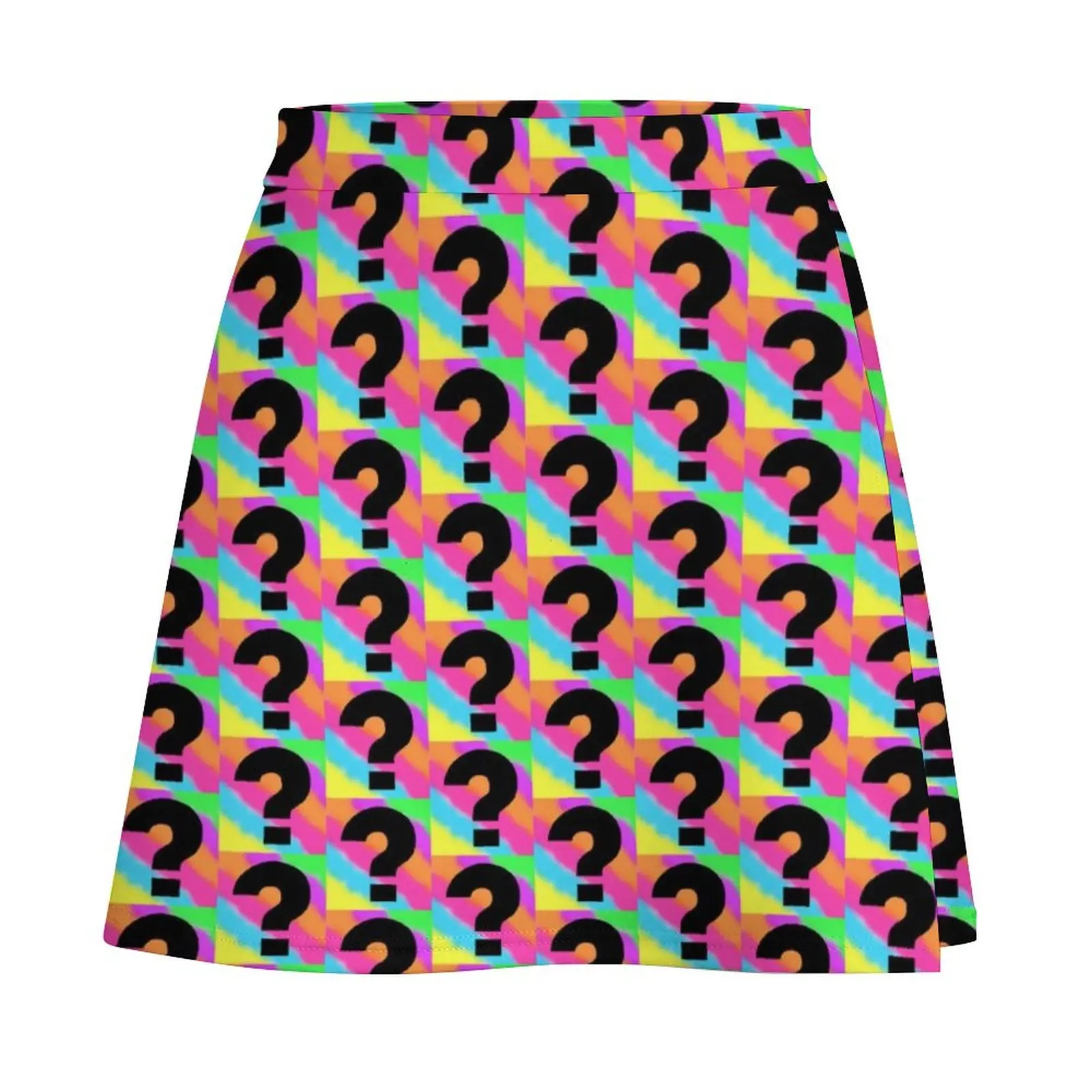 Black Question Mark on a Rainbow Tie Dye Stripe Background Small Sized Repeating Pattern Mini Skirt shorts Mini Skirt