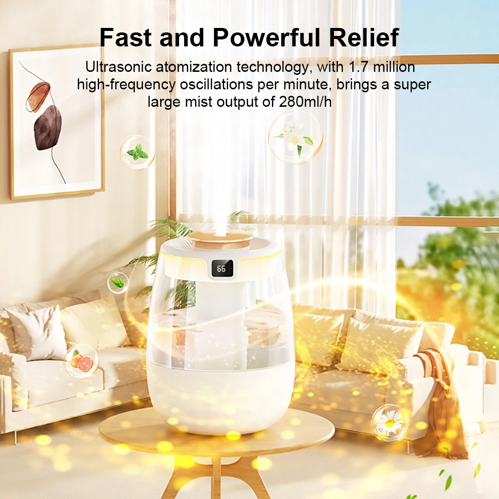 Air Humidifier 1.3L Large Capacity Double Spray Humidifier for Home Bedroom Plant Desktop USB Water Humidifier with Night Lamp