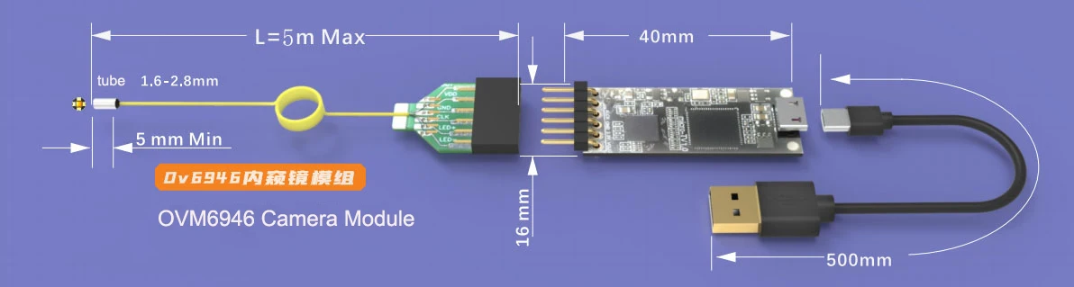 Módulo USB de endoscopia desechable cmos en miniatura de 2mm OVM 6946 médico